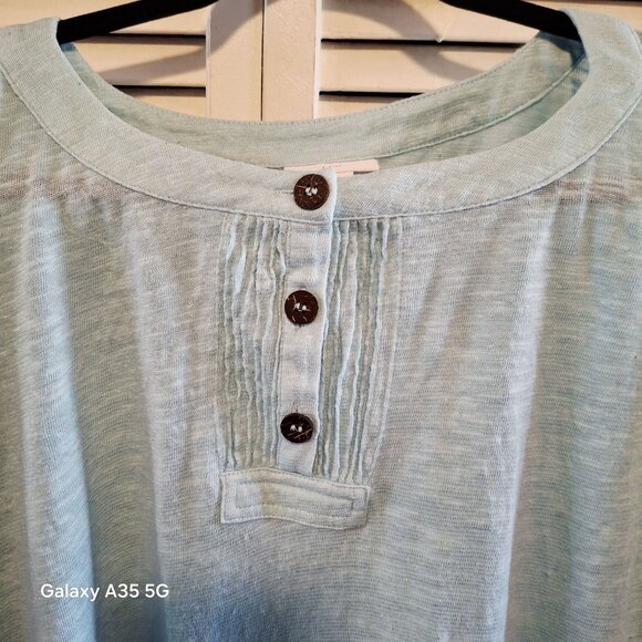 J. Jill Womens Light Blue Long-Sleeve Button Henley Top Relaxed Fit Linen-Cotton - Picture 2 of 6
